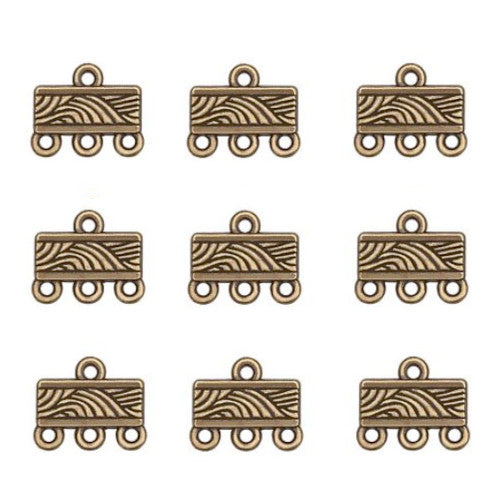 Connectors, Rectangle, 3-Strand, Reducer Links, Antique Bronze, Alloy, 10.5mm - BEADED CREATIONS