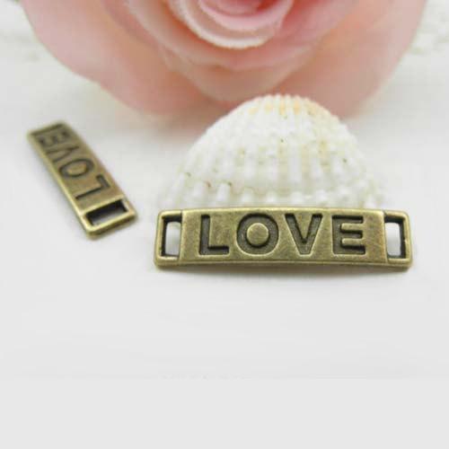Connectors, Rectangle, Love, Antique Bronze, Alloy, 28mm - BEADED CREATIONS