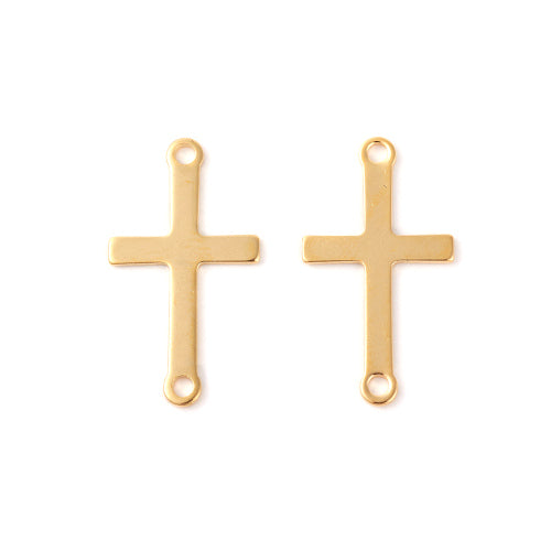 Connectors, Sideways Link, Cross, Stainless Steel, Golden, 23x12.5mm - BEADED CREATIONS