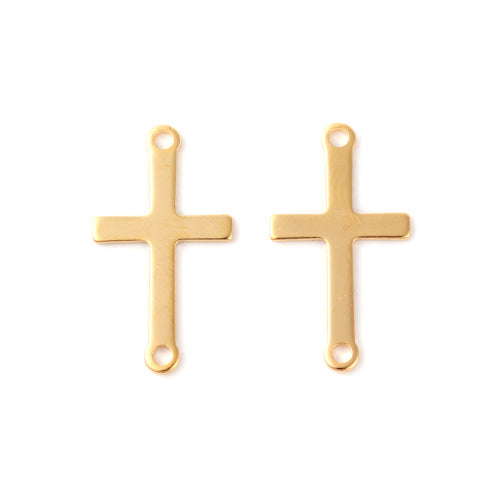 Connectors, Sideways Link, Cross, Stainless Steel, Golden, 23x12.5mm - BEADED CREATIONS