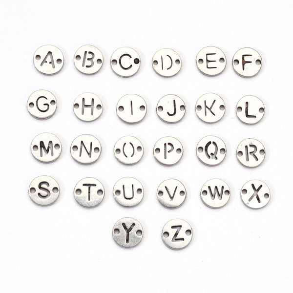 Connectors, Stainless Steel, A-Z, Letters, Round, Silver,  6mm - BEADED CREATIONS