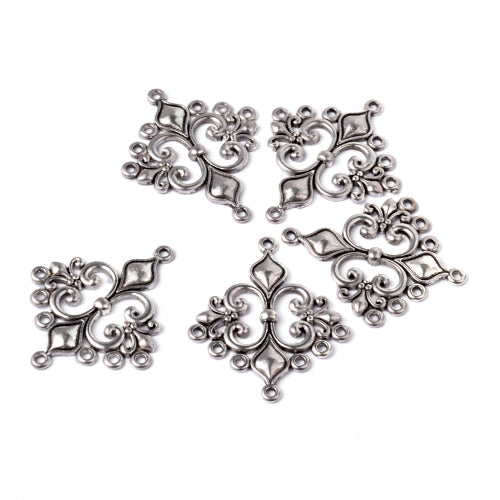 Connectors, Tibetan Style, Chandelier Components, 7-Loops, Fleur-De-Lis, Antique Silver, Alloy, 36mm - BEADED CREATIONS