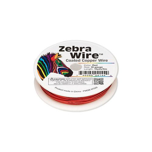 Copper Wire, Zebra Wire™,  Round, Color Coated, Red, 1.02mm, 18 Gauge - BEADED CREATIONS