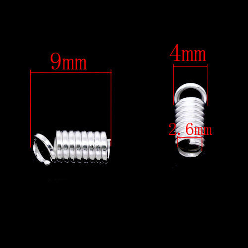 Cord Coils, Alloy, Silver Plated, 9x4mm, Fits 2-2.5mm Cord - BEADED CREATIONS