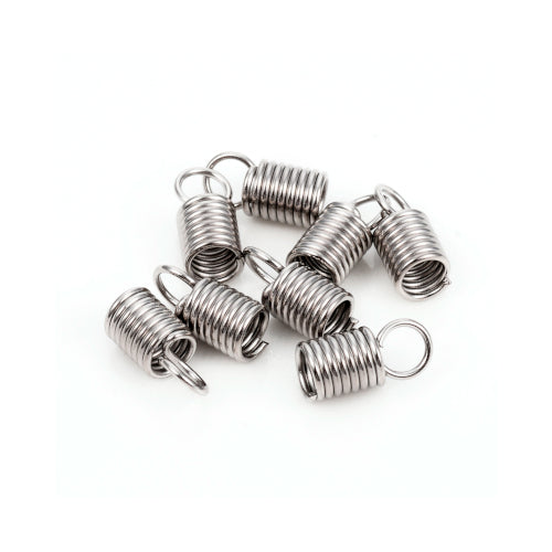 Cord Coils, Stainless Steel, Silver, 10.8x5mm, Fits 3.5mm Cord - BEADED CREATIONS