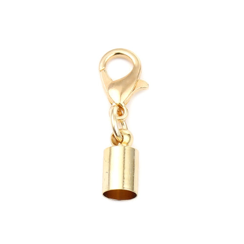 Cord Ends, Cylinder, With Lobster Clasp, Glue-In, Golden, Alloy, 24x5mm - BEADED CREATIONS