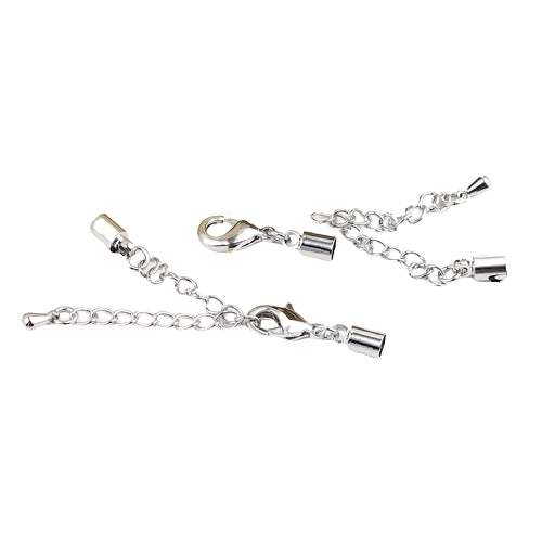 Cord Ends, Glue-In, Cylinder, With Lobster Clasp And Extender Chain, Silver, Alloy, 21x7mm - BEADED CREATIONS