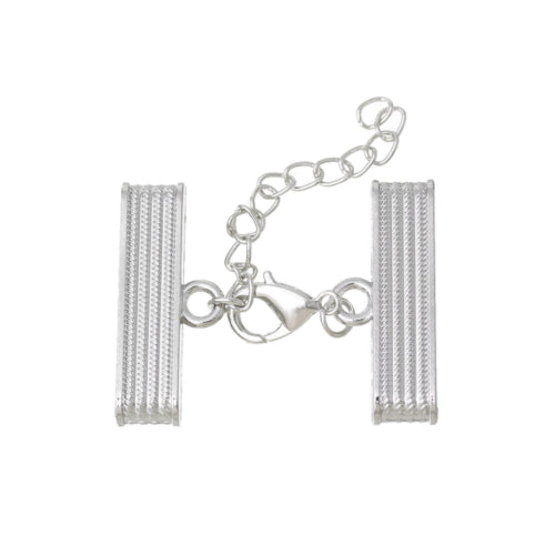 Cord Ends, With Clasp And Extender Chain, Glue-In, Silver, Alloy, 3.2x1.4cm - BEADED CREATIONS