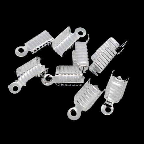 Cord Ends, Alloy, Fold Over, Corrugated, Silver Plated, 12mm - BEADED CREATIONS