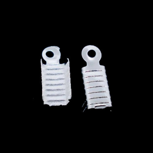 Cord Ends, Alloy, Fold Over, Corrugated, Silver Plated, 12mm - BEADED CREATIONS