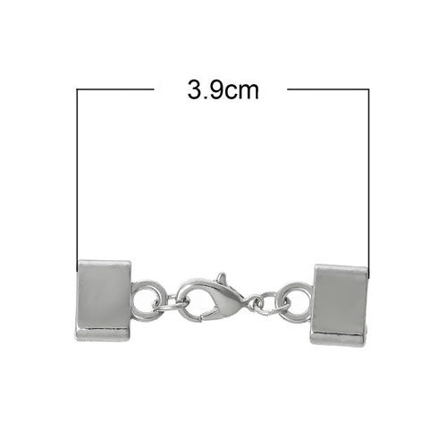 Cord Ends, Alloy, Rectangle, Glue-In, With Clasp, Silver, 39x11mm - BEADED CREATIONS