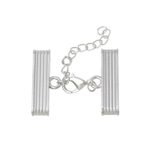 Cord Ends, Alloy, With Clasp And Chain, Glue-In, Silver, 32x14mm - BEADED CREATIONS