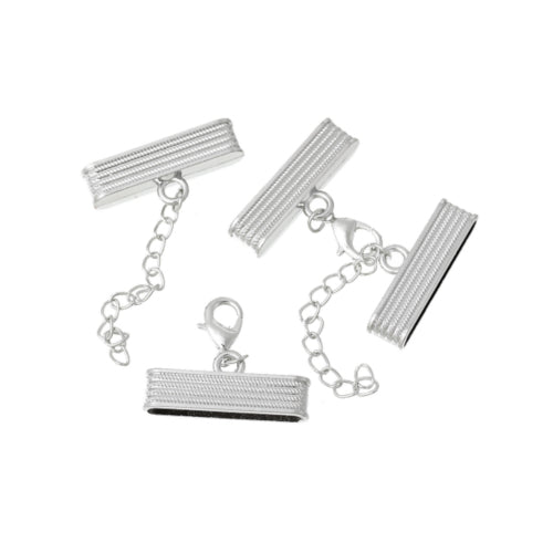 Cord Ends, Alloy, With Clasp And Chain, Glue-In, Silver, 32x14mm - BEADED CREATIONS