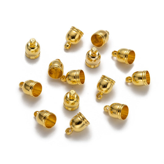 Cord Ends, Brass, Bell Cap, Glue-In, Gold Plated, 7x10mm - BEADED CREATIONS