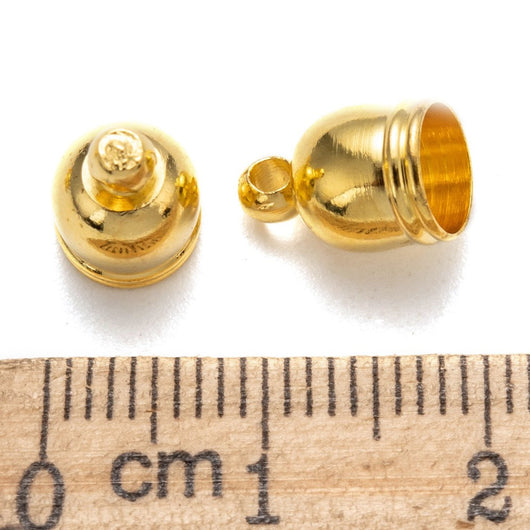 Cord Ends, Brass, Bell Cap, Glue-In, Gold Plated, 7x10mm - BEADED CREATIONS