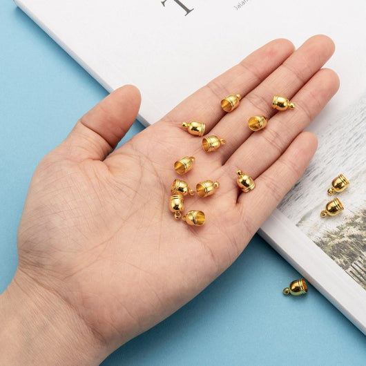 Cord Ends, Brass, Bell Cap, Glue-In, Gold Plated, 7x10mm - BEADED CREATIONS