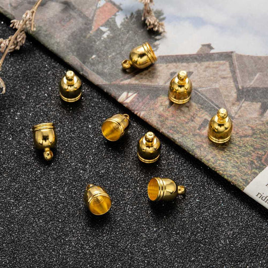 Cord Ends, Brass, Bell Cap, Glue-In, Gold Plated, 7x10mm - BEADED CREATIONS