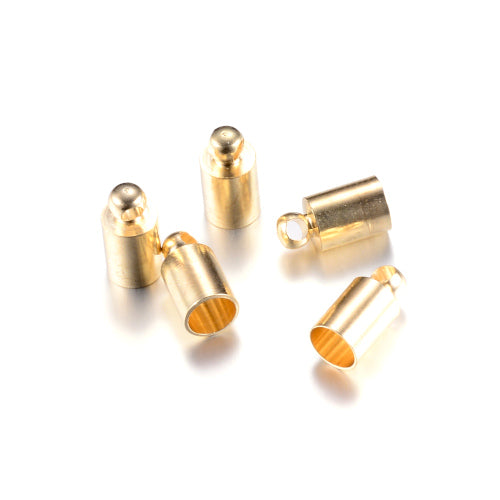 Cord Ends, Brass, Cylinder, Glue-In, Gold Plated, 8x3mm - BEADED CREATIONS