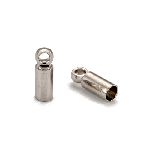 Cord Ends, Brass, Cylinder, Glue-In, Silver, 8x2.8mm - BEADED CREATIONS