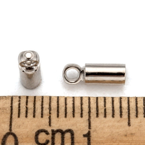 Cord Ends, Brass, Cylinder, Glue-In, Silver, 8x2.8mm - BEADED CREATIONS