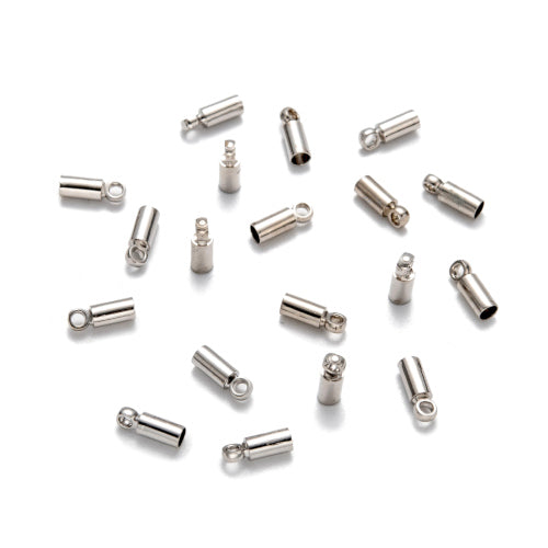Cord Ends, Brass, Cylinder, Glue-In, Silver, 8x2.8mm - BEADED CREATIONS