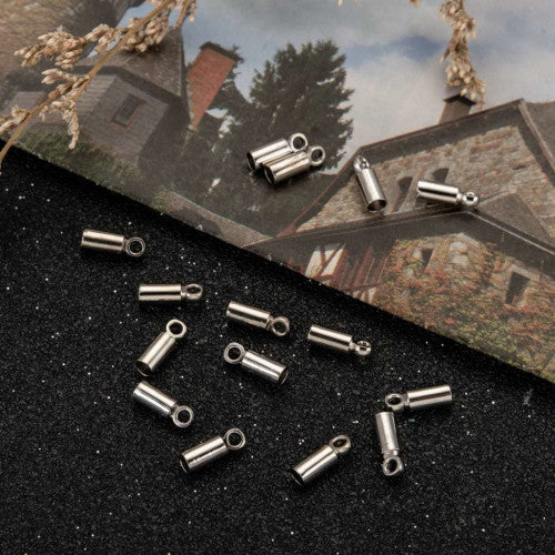 Cord Ends, Brass, Cylinder, Glue-In, Silver, 8x2.8mm - BEADED CREATIONS