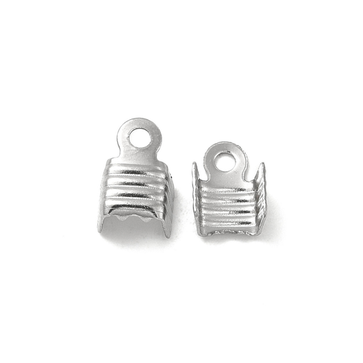 Cord Ends, Stainless Steel, Corrugated, Fold Over, Silver, 7.5x5mm - BEADED CREATIONS