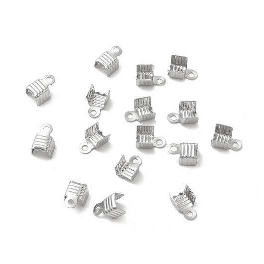 Cord Ends, Stainless Steel, Corrugated, Fold Over, Silver, 7.5x5mm - BEADED CREATIONS