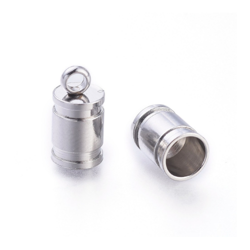 Cord Ends, Stainless Steel, Cylinder, Glue-In, Silver, 10x5mm - BEADED CREATIONS