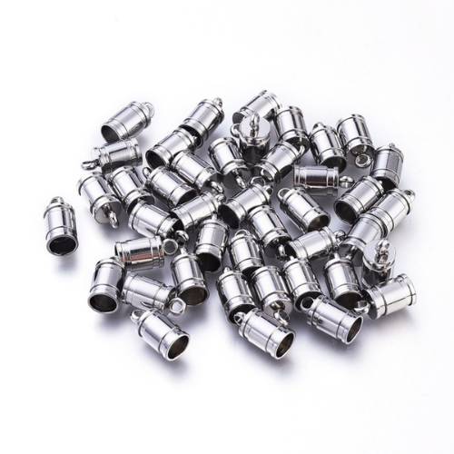 Cord Ends, Stainless Steel, Cylinder, Glue-In, Silver, 10x5mm - BEADED CREATIONS