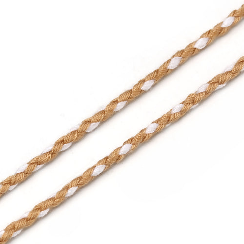 Cotton Cord, Round, Braided, Camel And White, 2mm - BEADED CREATIONS