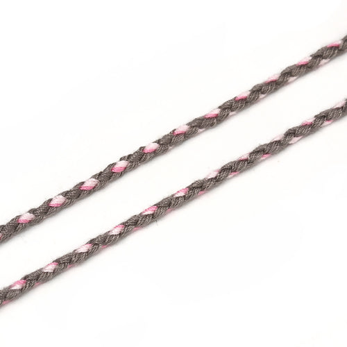 Cotton Cord, Round, Braided, Pink And Grey, 2mm - BEADED CREATIONS
