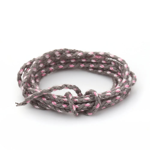 Cotton Cord, Round, Braided, Pink And Grey, 2mm - BEADED CREATIONS