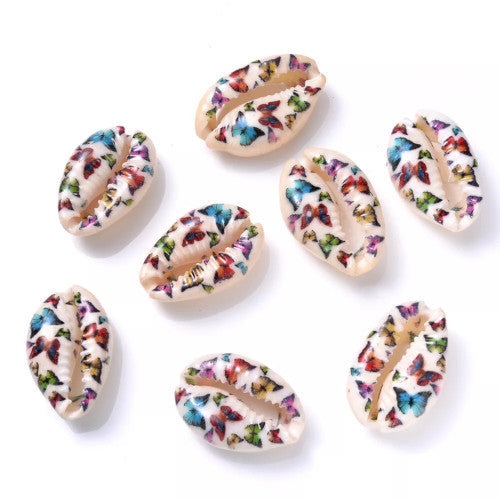 Cowrie Shell Beads, Painted, Butterflies, 25mm - BEADED CREATIONS