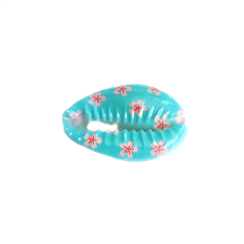 Cowrie Shell Beads, Painted, Floral, Tropical Blue, Pink, 25mm - BEADED CREATIONS