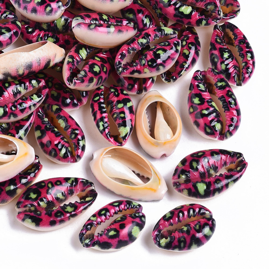 Cowrie Shell Beads, Painted, Leopard Print, 18-21mm - BEADED CREATIONS