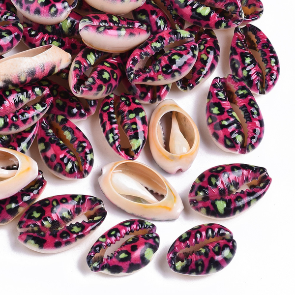 Cowrie Shell Beads, Painted, Leopard Print, 18-21mm - BEADED CREATIONS