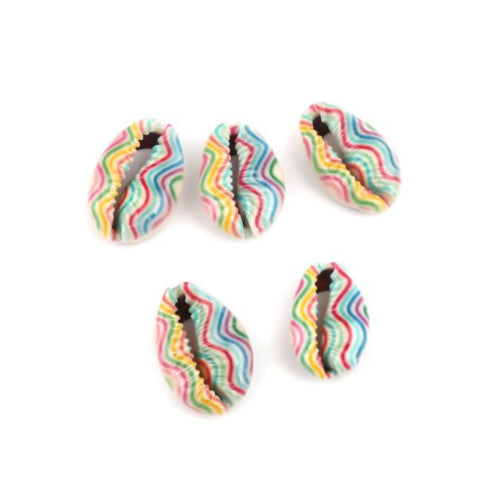 Cowrie Shell Beads, Painted, Multicolor, Wavy, 25mm - BEADED CREATIONS