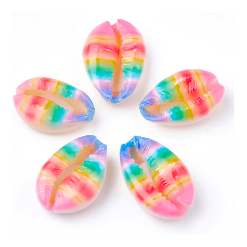 Cowrie Shell Beads, Painted, Striped, Rainbow, 20-25mm - BEADED CREATIONS