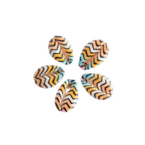 Cowrie Shell Beads, Painted, Zig-Zag, Multicolor, 25mm - BEADED CREATIONS