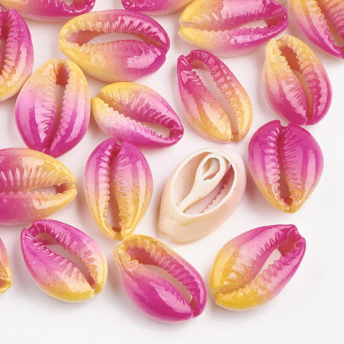 Cowrie Shell Beads, Two-Tone, Deep Pink, Yellow, 23mm - BEADED CREATIONS