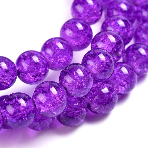 Crackle Glass Beads, Round, Blue Violet, 10mm - BEADED CREATIONS