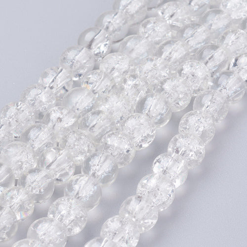 Crackle Glass Beads, Round, Clear, Transparent, 6mm - BEADED CREATIONS