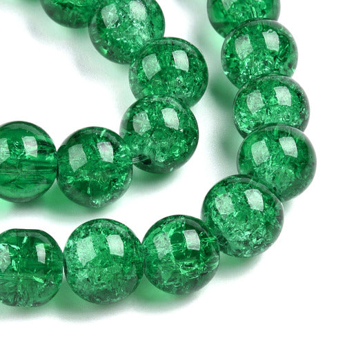 Crackle Glass Beads, Round, Green, 8mm - BEADED CREATIONS