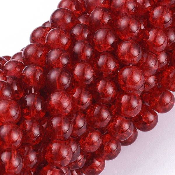 Crackle Glass Beads, Round, Red, 8mm - BEADED CREATIONS