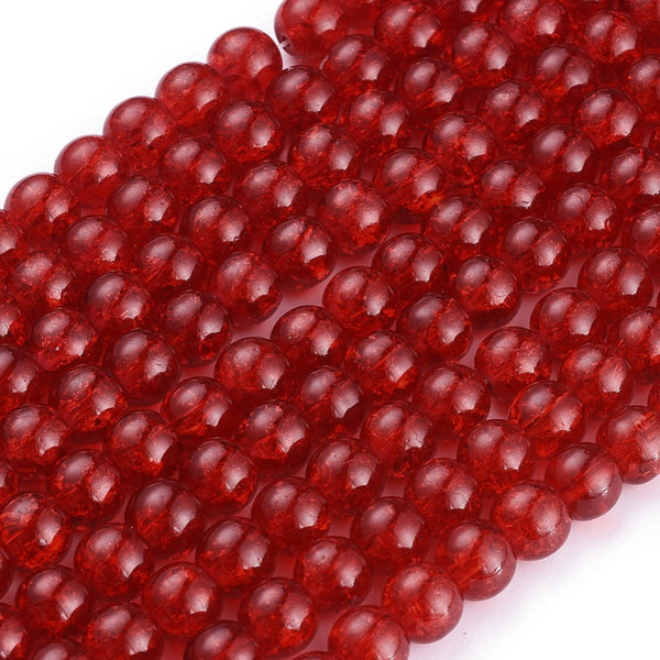 Crackle Glass Beads, Round, Red, 8mm - BEADED CREATIONS