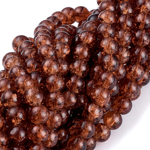 Crackle Glass Beads, Round, Saddle Brown, 8mm - BEADED CREATIONS