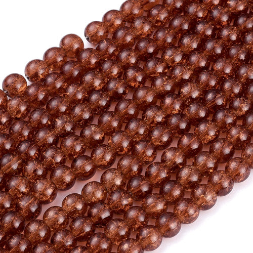 Crackle Glass Beads, Round, Saddle Brown, 8mm - BEADED CREATIONS