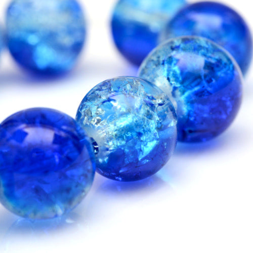 Crackle Glass Beads, Round, Transparent, Blue, 6mm - BEADED CREATIONS