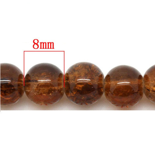 Crackle Glass Beads, Round, Transparent, Brown, 8mm - BEADED CREATIONS